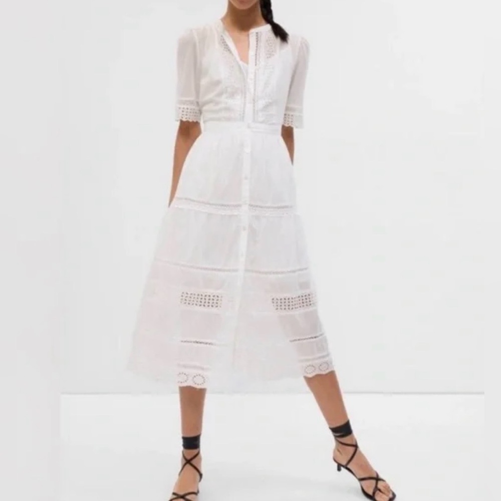 GAP Womens Lace Button-Up Midi Dress, White SIZE M